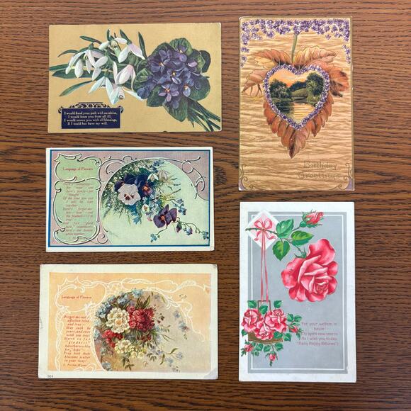Antique Postcards Flowers Nature Lot of 5 Early 1900s Embossed Gilt Floral - Picture 16 of 16